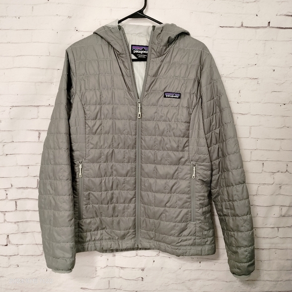 Patagonia Jackets & Blazers - Patagonia Gray Women Sz Large Nano Puff Hoodie Windbreaker Jacket